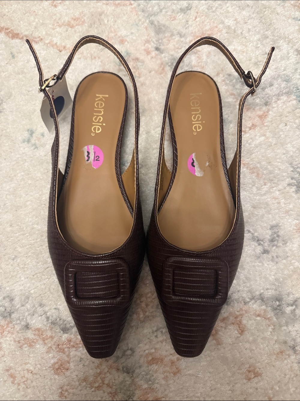 Kensie Dark Brown Textured Slingback Pointed-Toe Mules